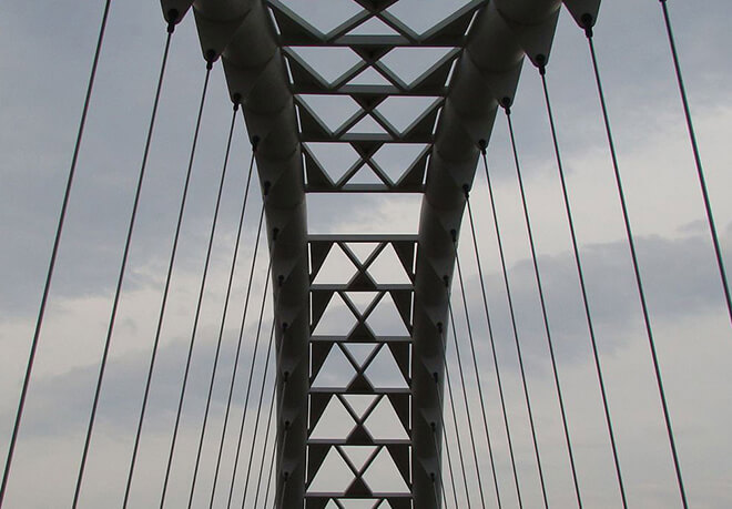 View of suspension cables from Humber Bay Arch Bridge